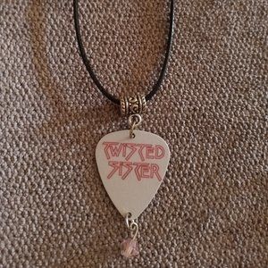 TWISTED SISTER GUITAR PICK NECKLACE & EARRINGS